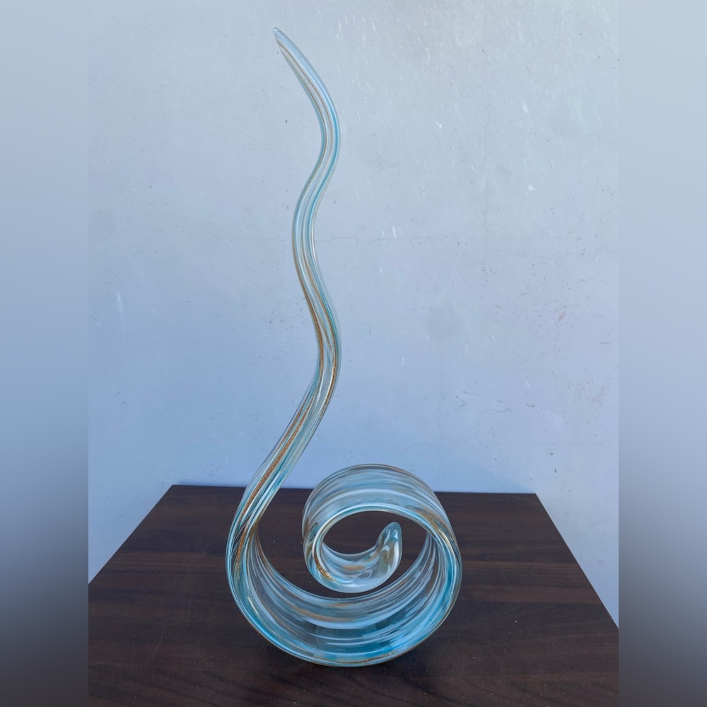 Murano Style Blue Spiral Glass Sculpture